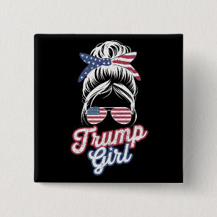 Trump Girl Messy Bun Vintage USA American Flag 15 Cm Square Badge