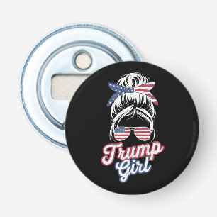 Trump Girl Messy Bun Vintage USA American Flag Bottle Opener
