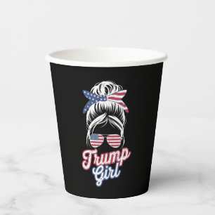 Trump Girl Messy Bun Vintage USA American Flag Paper Cups