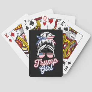 Trump Girl Messy Bun Vintage USA American Flag Playing Cards