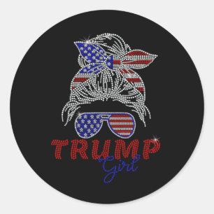 Trump Girl Messy Bun Voting For Trump 2024 Faux Rh Classic Round Sticker
