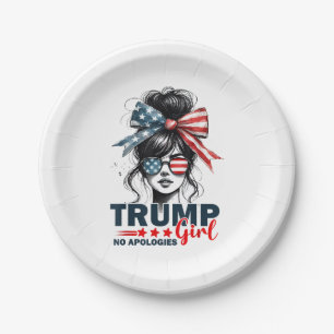 Trump Girl No Apologies Messy Bun Sunglasses Trump Paper Plate