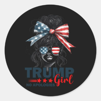 Trump Girl No Apologies Messy Bun Sungles Trump 20 Classic Round Sticker
