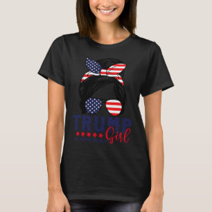 Trump Girl No Apologies Messy Bun Trump 2024 Ameri T-Shirt