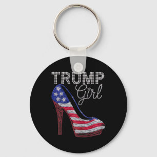 Trump Girl Stilettos High Heel American Flag Bling Key Ring