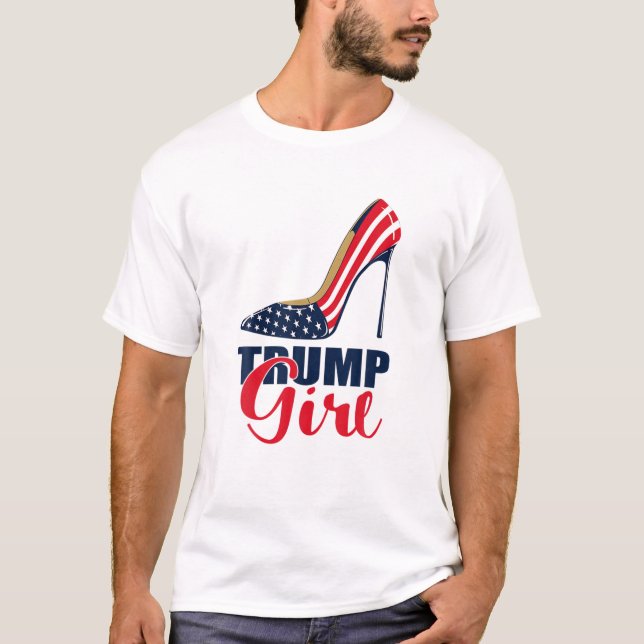 Trump Girl Stilettos High Heel American Flag Trump T-Shirt (Front)