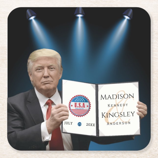 Trump Greatest 💍 Patriot Wedding  Square Paper Coaster (Front)