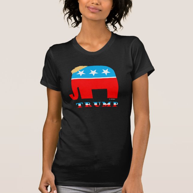 Trump Hair on Red White and Blue GOP Elephant T-Shirt (Front)