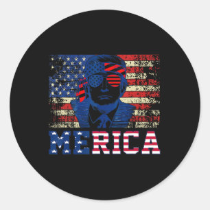 Trump Happy Fourth 4th Of July Trump American Flag Classic Round Sticker