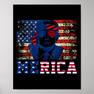 Trump Happy Fourth 4th Of July Trump American Flag Poster