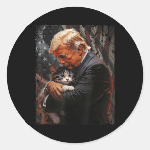 Trump Hugging An Orange Cat 2024 Make Cats Safe Ag Classic Round Sticker