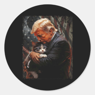 Trump Hugging An Orange Cat 2024 Make Cats Safe Classic Round Sticker