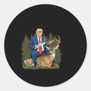 Trump Hunting Deer Funny Beer Drinking Beer  Classic Round Sticker