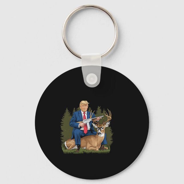 Trump Hunting Deer Funny Beer Drinking Beer  Key Ring (Front)