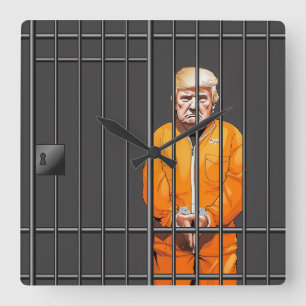 Trump in Jail Acrylic Wall Clock, Square  Square Wall Clock