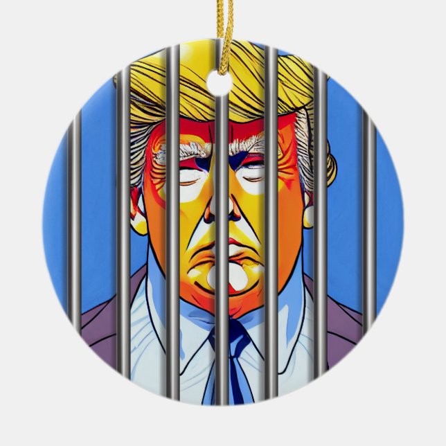 Trump in Jail Ceramic Circle Ornament  (Front)