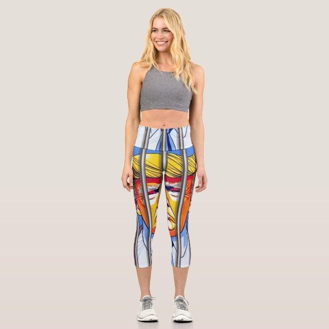 Trump in Jail High Waisted Yoga Capris, XS (0-2)  Capri Leggings (Front)