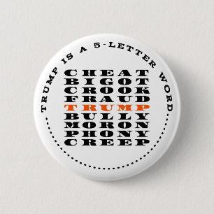 TRUMP IS A FIVE LETTER WORD 6 CM ROUND BADGE