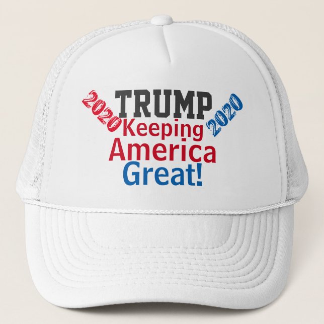 Trump Keeping America Great Red White Blue Trucker Hat (Front)