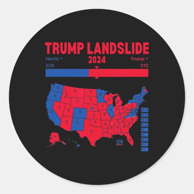 Trump Landslide 2024 Electoral Map 312 Winning Map Classic Round Sticker (Front)