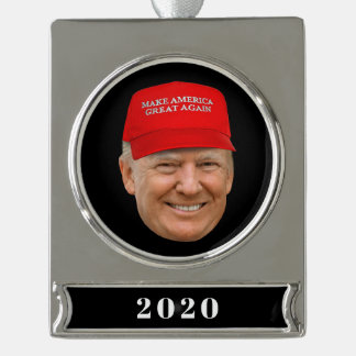 TRUMP MAGA Christmas Silver Plated Banner Ornament