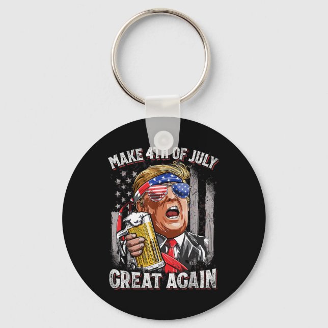 Trump Make 4th Of July Great Again Men Drinking Be Key Ring (Front)