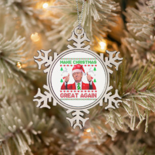 Trump Make Christmas Great Again Christmas Snowflake Pewter Christmas Ornament
