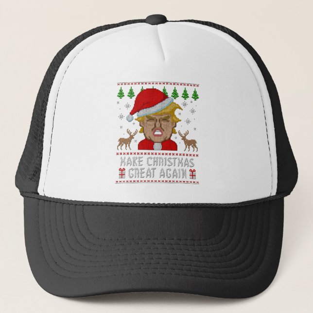 Trump Make Christmas Great Again Ugly Sweater Trucker Hat (Front)