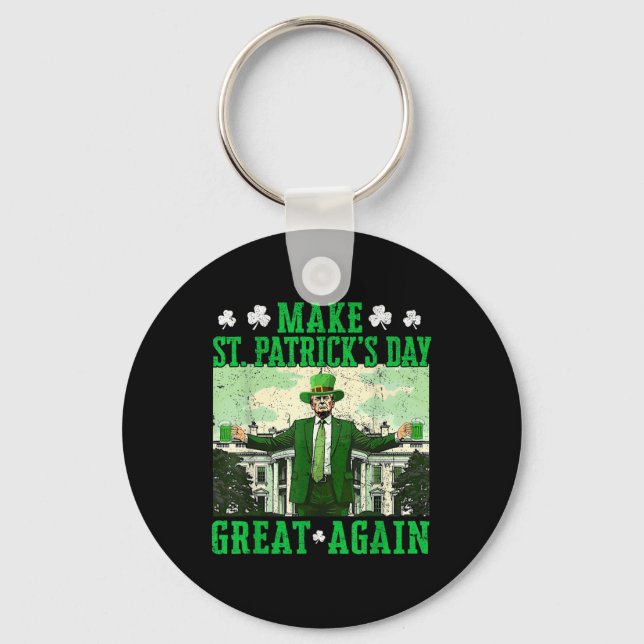 Trump Make St Patricks Day Great Again Shamrock Key Ring (Front)