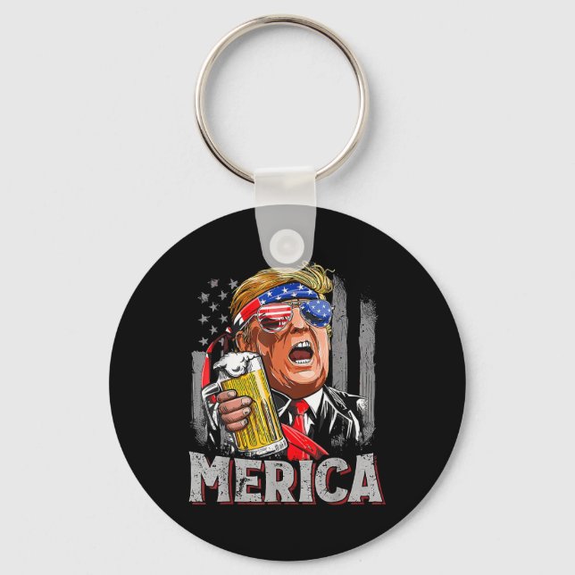 Trump Merica Make 4th Of July Great Again Men Drin Key Ring (Front)