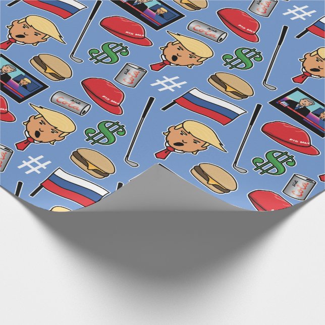 Trump, Money, Burgers, Golf, Russia and Fake News Wrapping Paper (Corner)