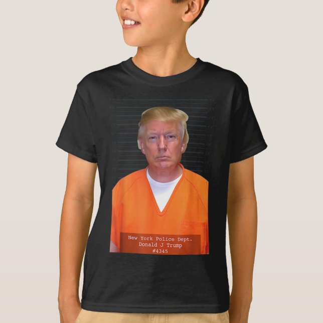 Trump Mug Shot Range Jumpsuit Parody Behind Bars  (Front)