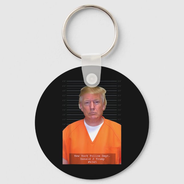 Trump Mug Shot Range Jumpsuit Parody Behind Bars  Key Ring (Front)