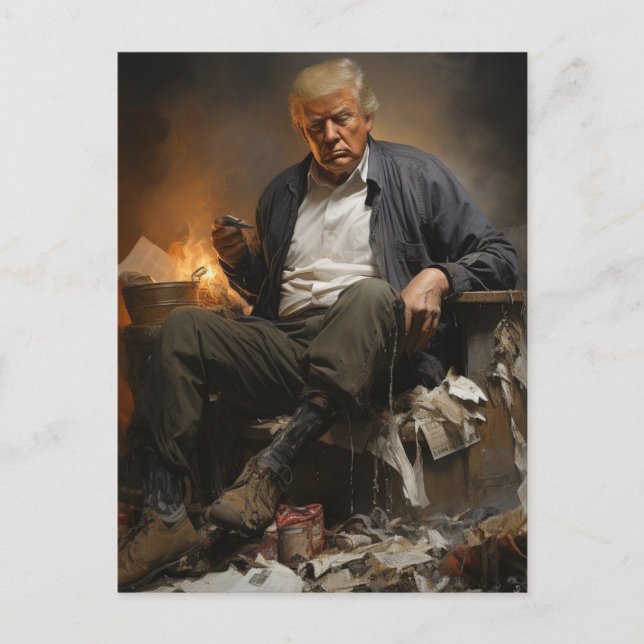 Trump on a Pile of Flaming Trash Postcard (Front)