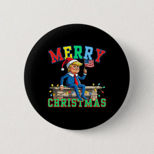 Trump On Shelf Funny Merry Christmas Elf Family Ma 6 Cm Round Badge