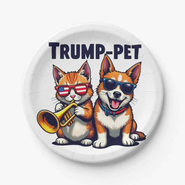 Trump pet Trump Make Our Pets Safe Again Trumpet Paper Plate (Front)