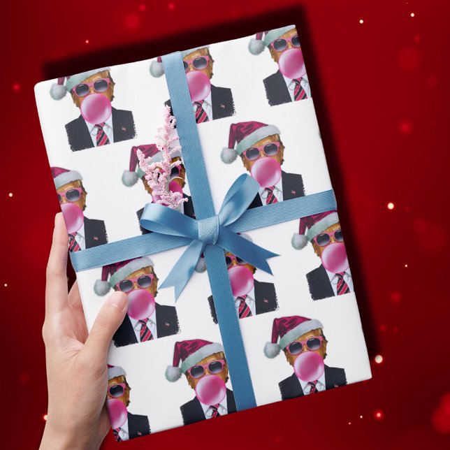 Trump Photo | Trump Blowing Bubble Gum Christmas Wrapping Paper (Creator Uploaded)