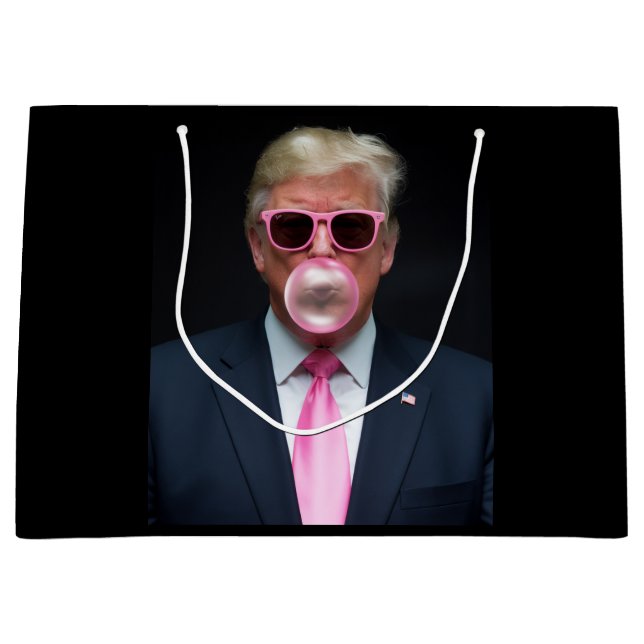 Trump Pink Bubble Gum President 47 USA Large Gift Bag (Front)
