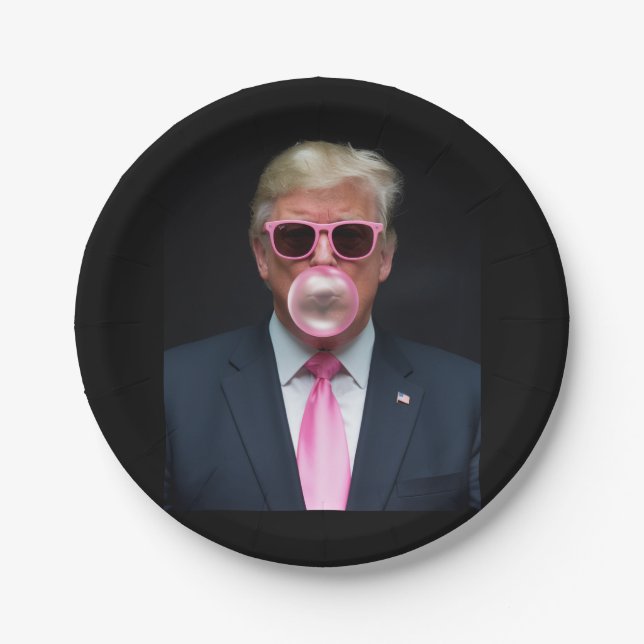 Trump Pink Bubble Gum President 47 USA Paper Plate (Front)