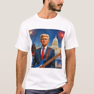 Trump Playing Electric Bass US Capitol Fireworks T-Shirt