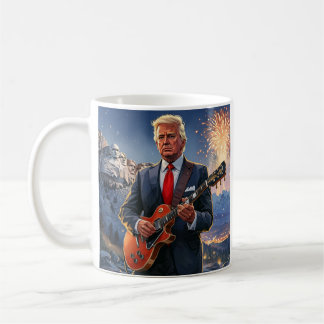 Trump Playing Electric Guitar Mount Rushmore MAGA Coffee Mug