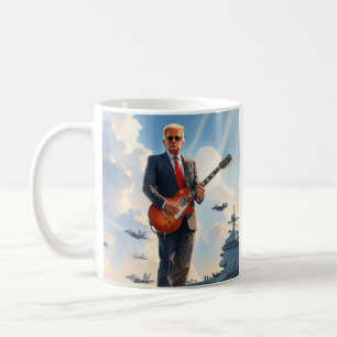 Trump playing Electric Guitar on Aircraft Carrier Coffee Mug