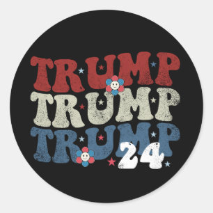 Trump Retro Groovy Flower 24 2024 Election Classic Round Sticker