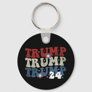 Trump Retro Groovy Flower 24 2024 Election Key Ring