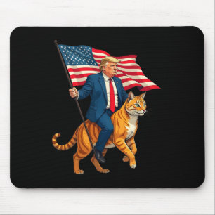 Trump Riding A Cat Holding American Usa Flag Mouse Pad