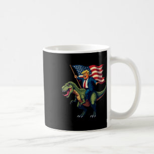 Trump Riding A Dinosaur T-rex Trump In American Fl Coffee Mug