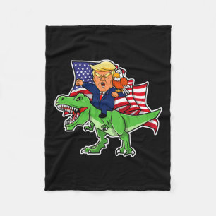Trump Riding A Dinosaur Trex Funny Merica Patrioti Fleece Blanket