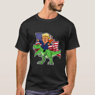 Trump Riding A Dinosaur Trex Funny Merica Patrioti T-Shirt