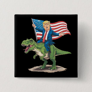 Trump Riding Dinosaur T Rex USA American Flag 15 Cm Square Badge