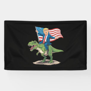 Trump Riding Dinosaur T Rex USA American Flag Banner